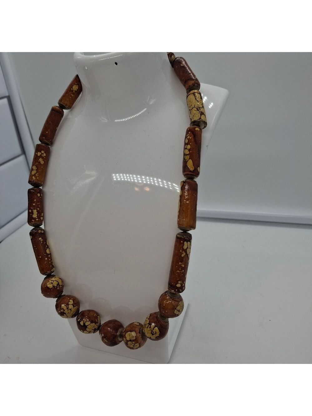 Wooden Brown Boho Bead Necklace - Picture 5 of 6